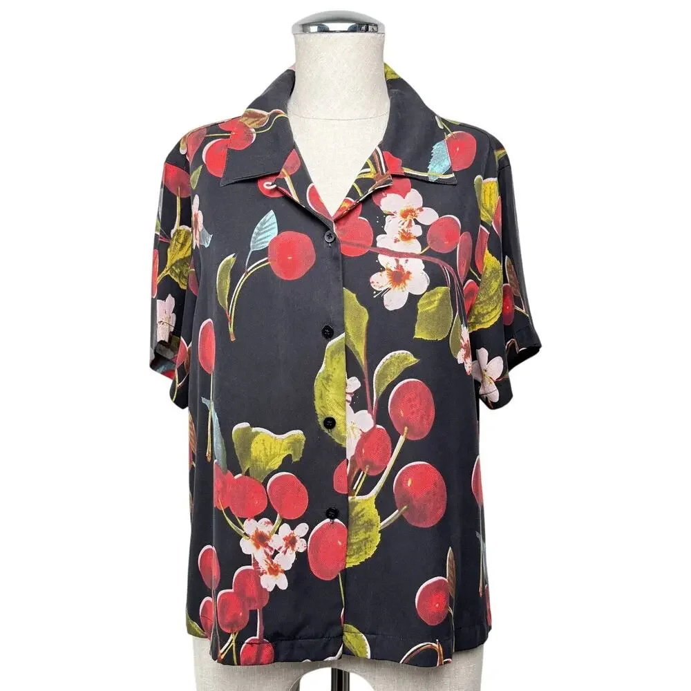 Vintage Hawaiian Kula Kula Silk Cherry Tropical Print Matching Set Summer